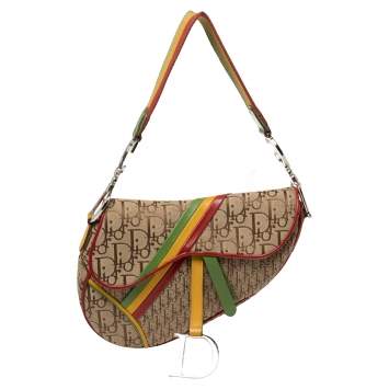 Pre Owned Dior Multicolor Oblique Canvas and Leather Rasta Saddle Bag