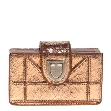 Pre Owned  Dior Metallic Gold Crinkled Leather Diorama Gusset Card Holder