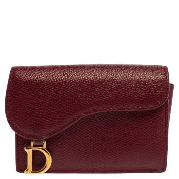 مملوكة مسبقًا Dior Red Leather Saddle Card Holder