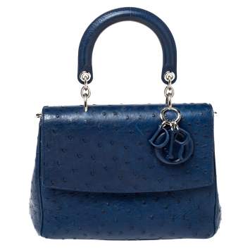 Pre Owned Dior Blue Ostrich Medium Be Dior Flap Top Handle Bag