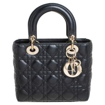 Pre Owned Dior Black Leather Small My Lady Dior Tote