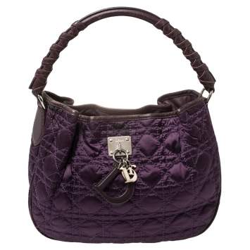 Pre Owned Dior Purple Cannage Satin Small Charming Hobo