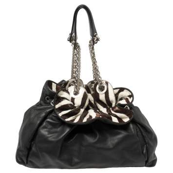 Pre Owned Dior Black/White Zebra Print Calfhair and Leather Le Trente Hobo