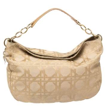 Pre Owned Dior Beige Cannage Canvas Lady Dior Hobo
