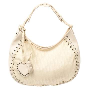 Pre Owned Dior Cream Oblique Canvas and Leather Ethnic Hobo