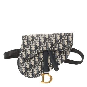 Pre Owned Dior Blue Oblique Canvas and Leather Saddle Belt Bag