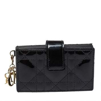 Pre Owned Dior Black Cannage Patent Leather Gusset Card Holder