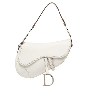 Pre Owned Dior White Leather Saddle Bag