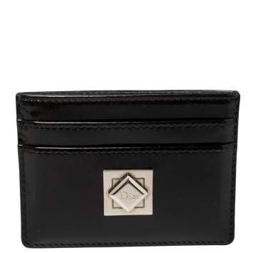 Pre Owned Dior Black Patent Leather Turn Me Dior Card Holder