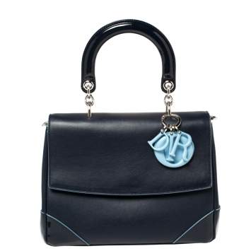 Pre Owned Dior Navy Blue Leather Small Be Dior Flap Top Handle Bag