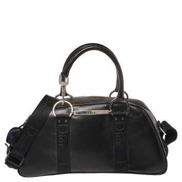 Pre Owned Dior Black Leather Crytal Hook Bowling Bag