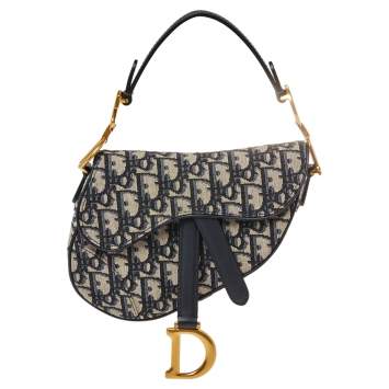 Pre Owned Dior Blue Diorissimo Canvas and Leather Mini Saddle Shoulder Bag