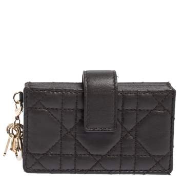 Pre Owned Dior Dark Brown Cannage Leather Gusset Card Holder