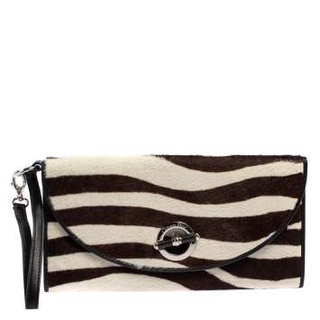 Pre Owned Dior Black/White Calf Hair and Leather Jazz Club Wristlet Clutch