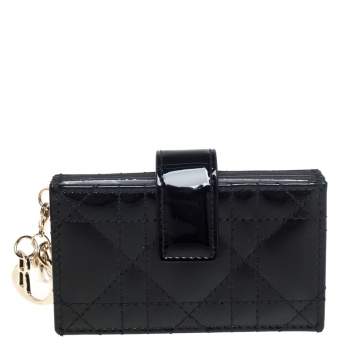 Pre Owned  Dior Black Cannage Patent Leather Lady Dior Gusset Card Case 