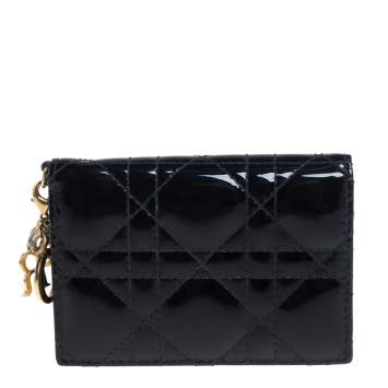Pre Owned Dior Black Cannage Patent Leather Lady Dior Card Holder