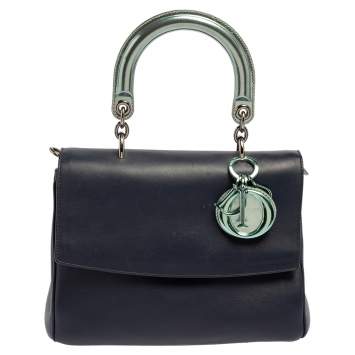 Pre Owned Dior Blue/Metallic Green Leather and Patent Leather Small Be Dior Flap Top Handle Bag