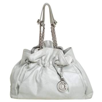Pre Owned Dior Silver Shimmer Nubuck Leather Le Trente Hobo