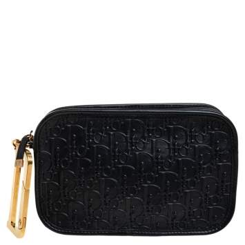Pre Owned Dior Black Oblique Embossed Leather Diorquake Clutch