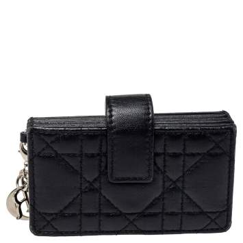 Pre Owned  Dior Black Cannage Leather Lady Dior Gusset Card Case 