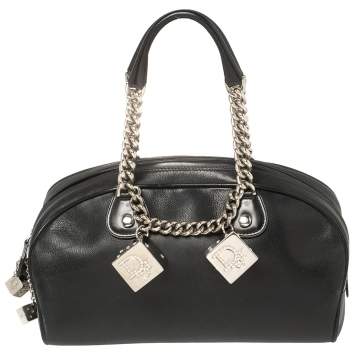 Pre Owned Dior Black Leather Gambler Dice Bowler Bag