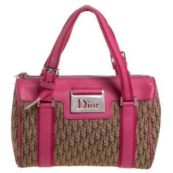 Pre Owned Dior Pink/Beige Diorissimo Canvas Small Boston Bag