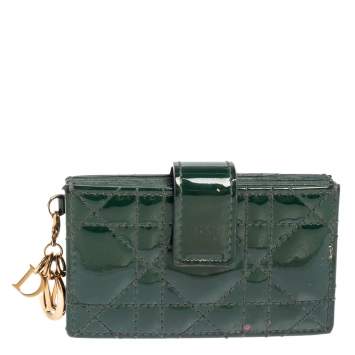 Pre Owned Dior Green Patent Cannage Leather Gusset Card Holder