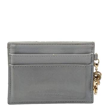 Pre Owned Dior Grey Cannage Leather Lady Dior Card Holder