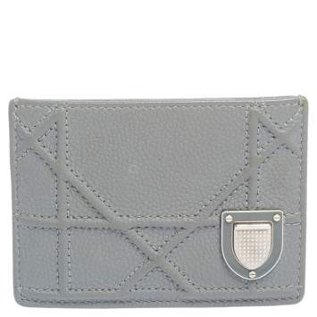 Pre Owned Dior Grey Leather Diorama Card Holder