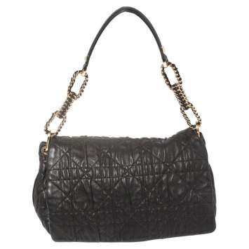 Pre Owned Dior Black Cannage Leather Delidior Flap Shoulder Bag