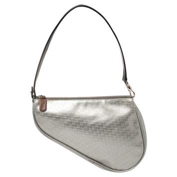 Pre Owned Dior Silver Oblique Matte Leather Saddle Bag