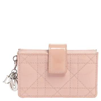 Pre Owned  Dior Powder Pink Cannage Patent Leather Lady Dior Gusset Card Case 