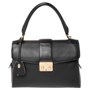 Pre Owned Dior Black Leather New Lock Top Handle Bag