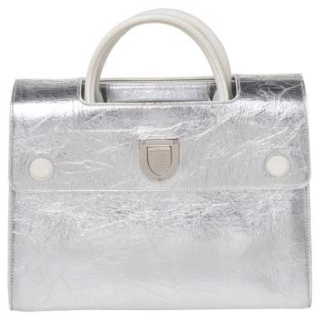 Pre Owned Dior Metallic Silver Leather Medium Diorever Bag