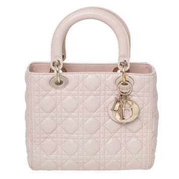 Pre Owned Dior Blush Pink Cannage Leather Medium Lady Dior Tote