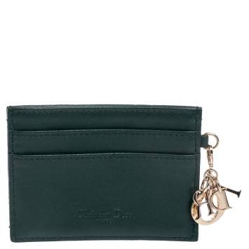 Pre Owned Dior Dark Green Cannage Leather Lady Dior Card Holder
