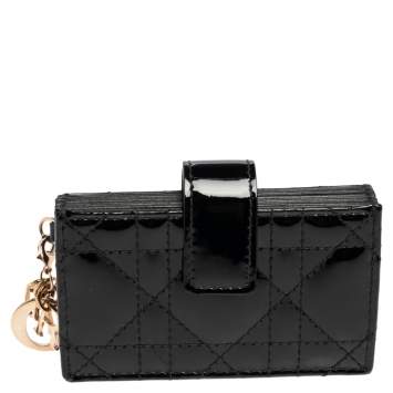 Pre Owned  Dior Black Cannage Patent Leather Lady Dior Gusset Card Case 