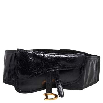 Pre Owned Dior Black Shine Leather Saddle Waist Belt Bag