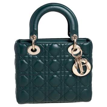 Pre Owned Dior Green Cannage Leather Small My Lady Dior Tote