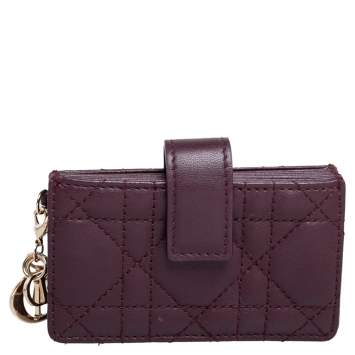Pre Owned Dior Burgundy Cannage Leather Gusset Card Holder