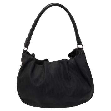 Pre Owned Dior Black Oblique Nylon and Leather Lovely Hobo