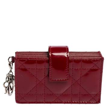 Pre Owned  Dior Red Cannage Patent Leather Lady Dior Gusset Card Case 