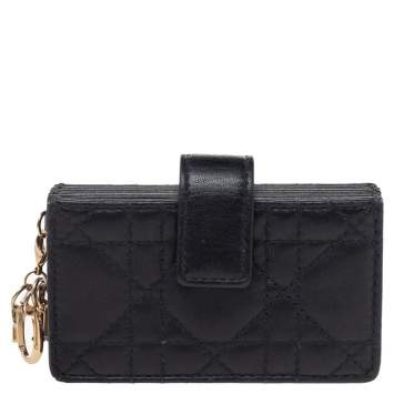 Pre Owned Dior Black Cannage Leather Lady Dior 5-Gusset Card Holder