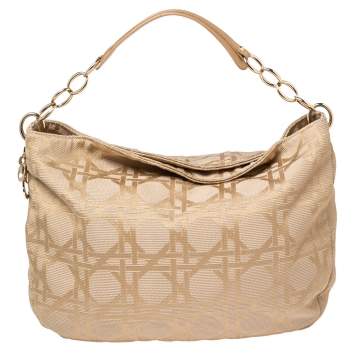 Pre Owned Dior Beige Cannage Canvas and Leather Lady Dior Hobo