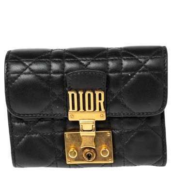 Pre Owned Dior Black Cannage Leather Addict Wallet
