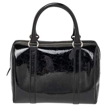 Pre Owned Dior Black Monogram Patent Leather Boston Bag