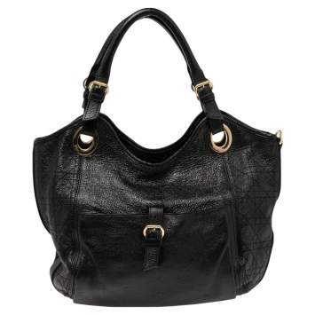 Pre Owned Dior Black Cannage Leather Bee Hobo