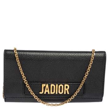 Pre Owned Dior Black Leather J'Adior Croisiere Wallet on Chain