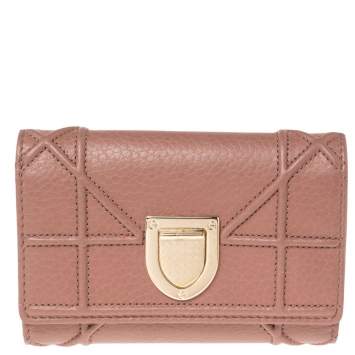 Pre Owned Dior Old Rose Leather Diorama Trifold Wallet