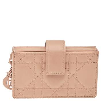 Pre Owned Dior Beige Ultramatte Cannage Leather Lady Dior 5 Gusset Card Holder